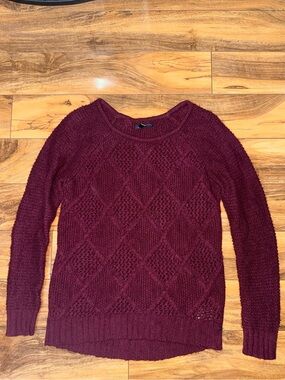 American Eagle Maroon Knit Diamond-Pattern Sweater